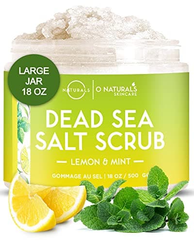 Image of O Naturals Lemon Mint Dead Sea Salt Body Scrub – Natural Body Exfoliator Scrub, Skin Exfoliating Products for Body & Feet, Foot Exfoliator Scrub, Hydrating Body Scrub
