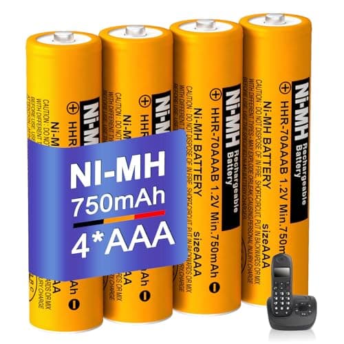 Image of BENNTOP AAA Battery NiMH 750 mAh 1.2 V for Panasonic Pack of 4 HHR-70AAAB Rechargeable AAA Batteries for Panasonic BT Gigaset Cordless Phones