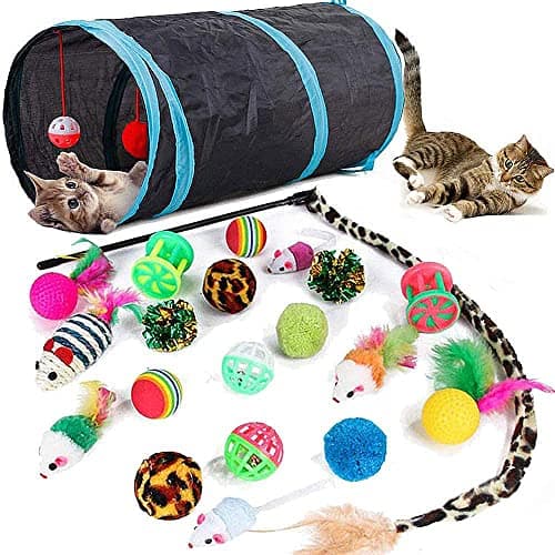 Image of Speedy Panther 21 Pcs Cat Toys for Indoor Cats Collapsible Cat Tunnel Interactive Feather Teaser Wand Ball Toy for Kitten Cats