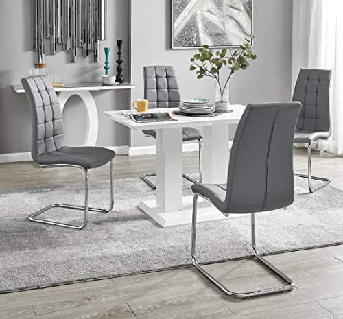 Image of Furniturebox UK Imperia Modern Stylish White High Gloss Dining Table And 4 Premium Murano Chrome Leather Dining Chairs Set (Dining Table + 4 Elephant Grey Murano Chairs)
