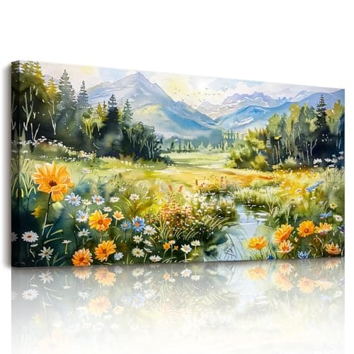 Image of hyidecorart Canvas Wall Art, Modern Colourful Painting, Large Pictures for Landscape, Nature Mountain Forest Wall Decorations for Gallery Office Bedroom Living Room Garden Hallway Stairs 24"x48"