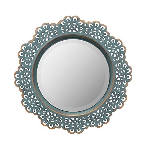 Image of Stonebriar Decorative Round Metal Lace Wall Mirror with Attached Hanger, Turquoise, 12.5"