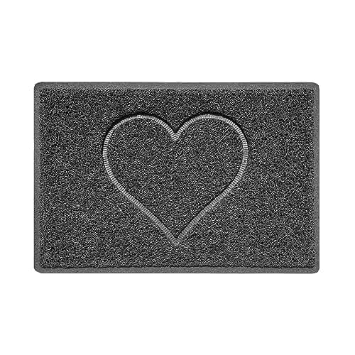 Image of Nicoman Heart Embossed Shape Door Mat Dirt Trapper PVC Spaghetti Mat Washable Quick Drying Barrier Doormat-Dark Grey (Watertight Rubber-Back)-Small (60x40cm)