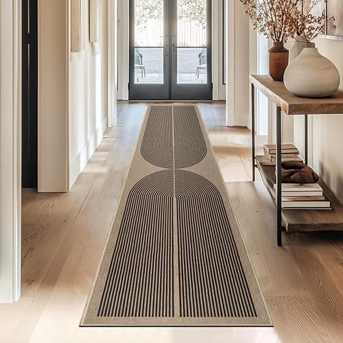 Image of Capslpad Runner Rug for Entryway 60x300cm Non-Slip Hallway Carpet Runner Washable Jute Look Rug Kitchen Runner Durable Floor Area Rug Runners for Living Room Bedroom Balcony Corridor, Black