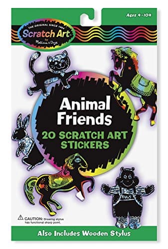 Image of Melissa & Doug Scratch Art Sticker Kit - Animal Friends, 20 Color-Reveal Stickers