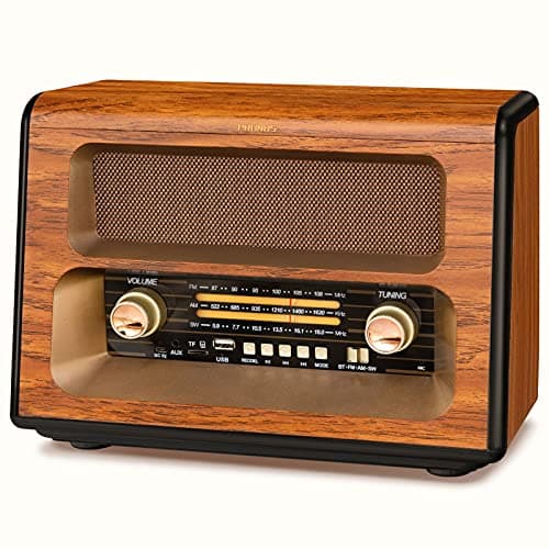 Image of PRUNUS J-199 Retro Radio, AM/FM/SW Vintage Radio, Multi-Power - Mains and Rechargeable Battery or D-Cell Batteries, Portable Radio with Bluetooth Speaker, Supports USB/TF/AUX Function