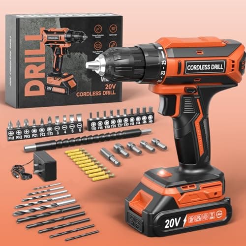 Image of VIWKO Cordless Drill, 20V Electric Combi Drill Set, 25+1 Torque 370 in-lb Power Drills, Electric Screwdriver with 56PCS Accessories LED Light, 2.0Ah Battery Hand Drills Driver for Home Repair DIY Gift
