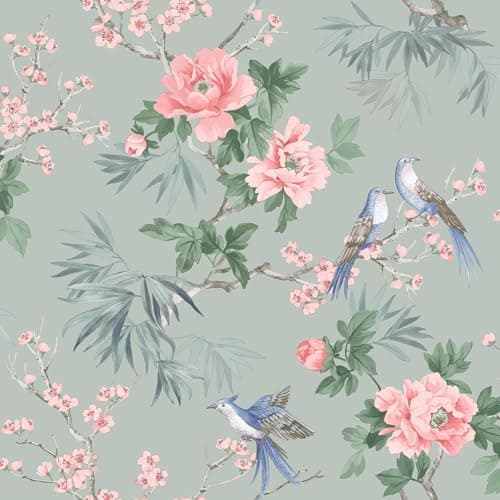 Image of Rasch Amelie Chinoiserie Japanese Oriental Style Wallpaper Perfect for Feature Walls, Bedrooms, Livin and Dining Rooms Sage Green 260568