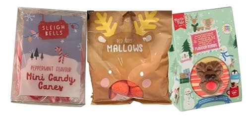 Image of Kids Hot Chocolate Gift Set - Hot Chocolate Bombs, Peppermint Christmas Candy Canes & Rudolph Reindeer Mallows - Stocking Filler, Xmas Eve Box