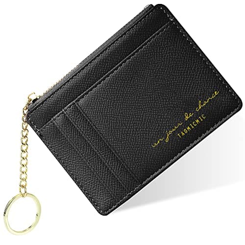 Image of URAQT Credit Card Holder Wallet, Minimalist Leather Slim Change Wallet Zipper Coin Purse, Mini Credit Card Protector, Keychain Front Pocket Wallets for Women Ladies - 8 Card Slots and 1 Pocket