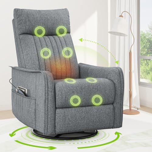 Image of sisolos Recliner Armchairs 3-In-1 Recliner sofa with Massage & Heat, 360° Swivel Rocking Chair with Padded Cushion, Armchair for Living Room with Adjustable Leg Rest and Reclining Functions