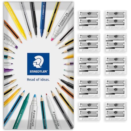 Image of STAEDTLER Metal Pencil Sharpener - 510 10 - Pack of 10 Sharpeners in Envelope Gift Packaging (Double Hole)