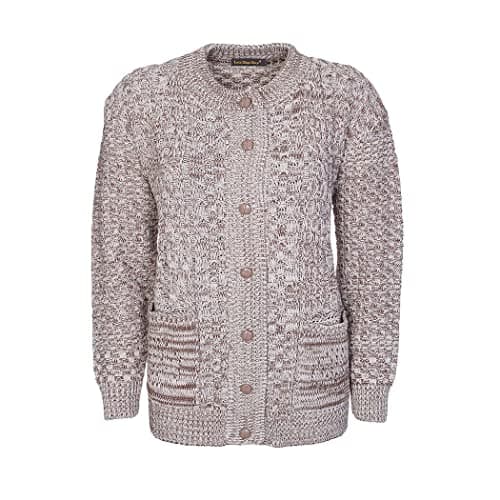Image of Pretty Attitude Women Winter Chunky Cable Knit Ladies Long Sleeve Aran Crew Neck Warm Cardigan (Mix Beige Aran Bw, 16)