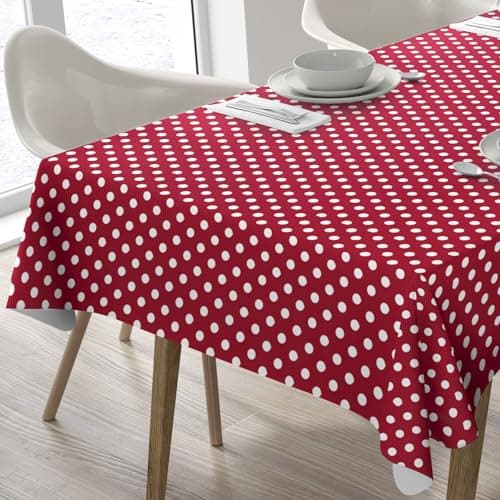 Image of Home Direct Large Rectangular Oilcloth PVC Wipe Clean Tablecloth Table Cover 140cm x 240cm 55x94 Polka Dot Red