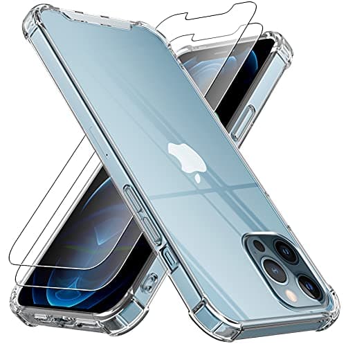 Image of 4youquality Case for iPhone 12 Pro Max with [2-Pack Tempered Glass Screen Protector], 6.7-Inch, Airbag Drop Protection, Shockproof Transparent Clear Bumper Phone Case Cover, Anti-Scratch