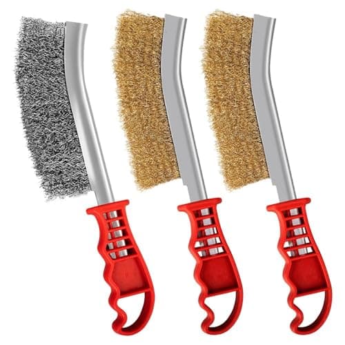 Image of Wire Brush Set 3 Piece Long Handled Brass Coated Wire Brush Wire Brushes for Cleaning Stainless Steel Copper Bristles for Rust, Paint, Welding Slag Removal, Multi-Surface Cleaning Tools