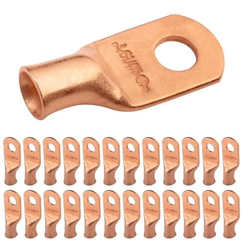 Image of SELTERM 6 AWG (16 mm²) - 1/4" (M6) ⌀ Hole - Wide Palm UL Heavy Duty Wire Lugs, Battery Cable Ends, Bare Copper Eyelets, Tubular Ring Terminal Connectors [B21] - 25 Pack