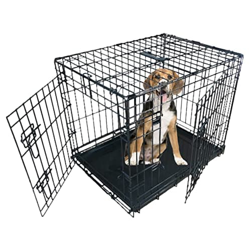 Image of Ellie-Bo Black Standard Medium 30-inch Folding 2-Door Dog Cage/Crate with Metal Tray