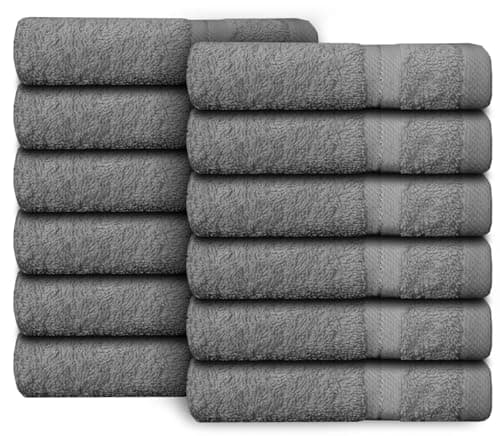 Image of Casabella Premium Quality 12 Silver Face Towels (30x30CM) Highly Absorbent Wash Cloth set, 100% Combed Cotton 650 GSM Fingertip Towels soft Flannel Face Cloths 12 Silver Face Towel