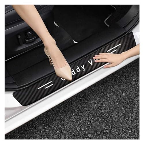 Image of Car Threshold Protection Strip-4pcs Compatible with VW Caddy VanDoor Sill Protector With Logo Carbon Fiber/Scratch-Resistant Sticker Edge Protection Film