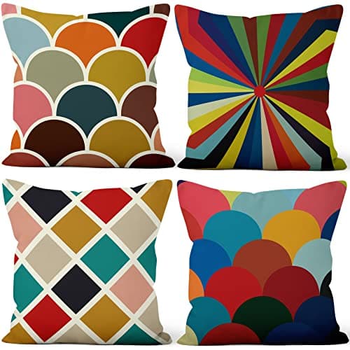 Image of Aoihrraan Colorful Pattern Cushion Covers Set of 4, Geometry Throw Pillow Covers Rainbow Colored Soft Short Plush Square Pillowcase for Sofa Couch Bedroom Car Chair Home Decor 24"x24" Pillow Cases