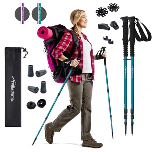 Image of Trekrite Premium Walking Poles Set for Women, Anti Shock Adjustable Hiking Sticks for Ladies, Reliable & Strong Aluminum Trekking Poles with Accessories from a UK Based Company - Teal