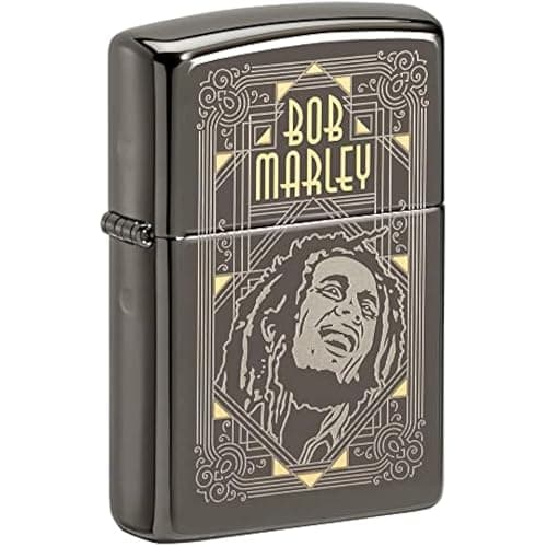Image of Zippo Windproof Lighter - Bob Marley Design in Laser Two-Tone with Black Ice Finish - Refillable - Reusable - Windproof Design - Gift Box - Made in USA