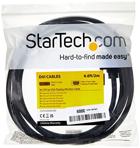 Image of StarTech.com 2m DVI to VGA Display Monitor Cable - DVI to VGA (15 Pin) - 2 Meter DVI-A to VGA Analog Video Cable Male to Male (DVIVGAMM2M)