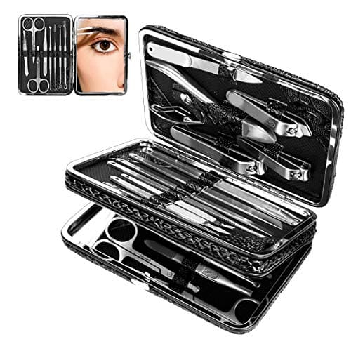 Image of Manicure Set, CestMall 21pcs Nail Clippers Pedicure Kit Stainless Steel Professional Manicure Kit for Men Women Nail Care Tools Personal Home Travel Grooming Kits with Leather Case (Black)