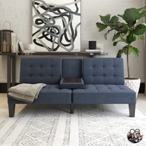 Image of DHP Furniture Adalynn Convertible Sofabed Blue Linen, 88x182x80cm (DxWxH)