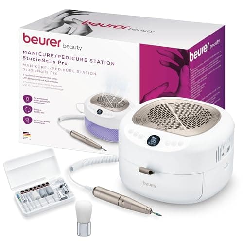 Image of Beurer MP 200 StudioNails Pro Manicure/Pedicure Professional Station 3-in-1, Electric Nail Drill with UV/LED lamp & dust Extractor, Suitable for Gel and Acrylic Nails, 26,000 RPM, 9 attachments