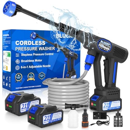 Image of Cordless Pressure Washer, 6 in 1 Portable Power Washer with Trigger-Controlled Variable Pressure, Cordless Power Washer with 2 Battery, Battery Pressure Washer with 5M for Car/Floor/Garden Cleaning