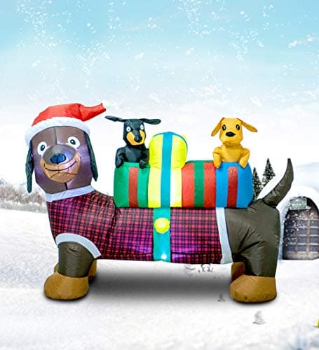 Image of TRMESIA 4FT Christmas Inflatable Dog Decoration,Xmas Dachshund Inflatable with LED Lights Dogs Christmas Indoor Outdoor Yard Lawn Blow Up Weiner Dog Decor Cute Animals Fun Puppy Holiday Display
