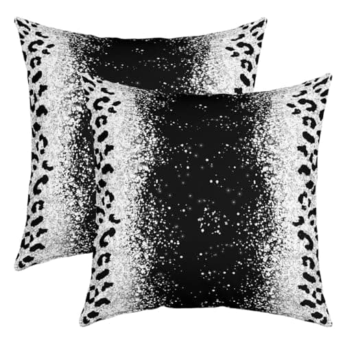 Image of Loussiesd Glitter Silver Leopard Cushion Cover Ombre Throw Pillow Covers 45x45cm Set of 2 Black Silver Shiny Glitter Print Pillowcase