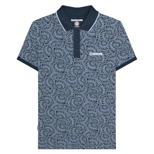 Image of Lambretta Mens Paisley Tonal Short Sleeve Mod Polo Shirt - Navy Dusk - L