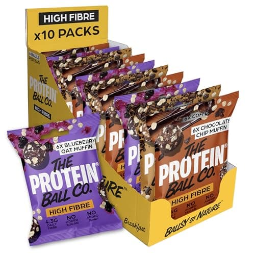 Image of The Protein Ball Co High Fibre Bundle Protein Balls - Healthy Snacks Variety Box, Gluten-Free - No Added Sugar, Box of 10 Bags