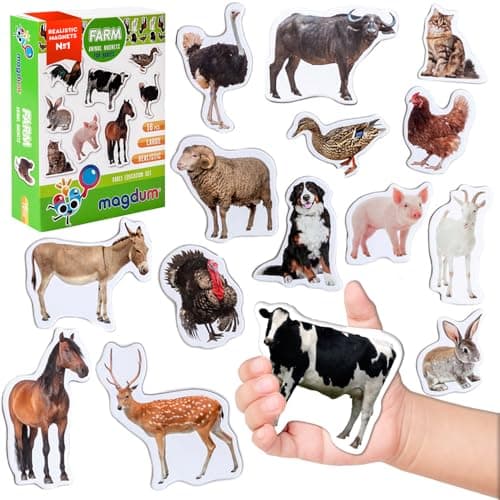 Image of Fridge Magnets for Kids - Realistic Farm Animals (16 PCS) - Large Magnets for Toddlers - Educational Toy for Preschoolers - Montessori Learning Toys - Magnetic Play Set - Gift for Kids - Magdum