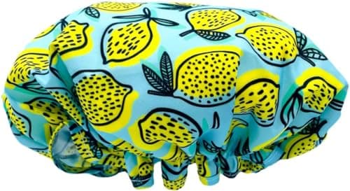 Image of SMUG Shower Cap | Waterproof Shower Cap with Elastic Lining | Three Prints Available | Showers, Cooking, Spa Salon, Sleeping, Makeup | Shower Caps For Women UK Long Hair Short Hair | Lemon