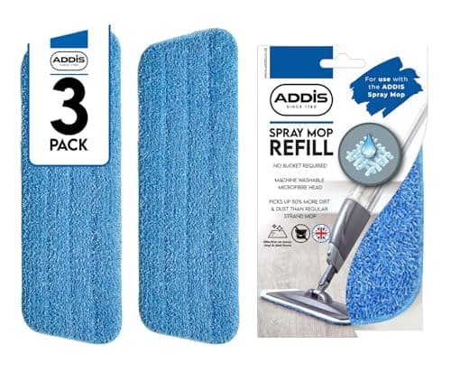 Image of Addis Replacement Heads Pads, Blue, Spray Mop Refill Pack of 3, 41 x 14cm