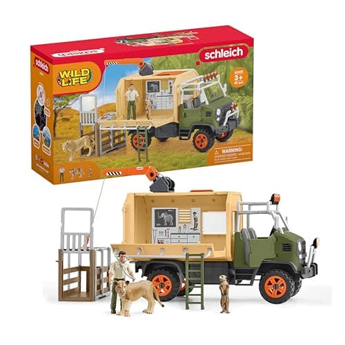 Image of Schleich Wild Life - 45 PC Animal Rescue Toy Truck Playset - With Ranger Tom Action Figure, Lion and Meerkat Figures - Screen-Free Safari Adventure Play Set - Wild Animal Toys for Kids Ages 3+ | 42475