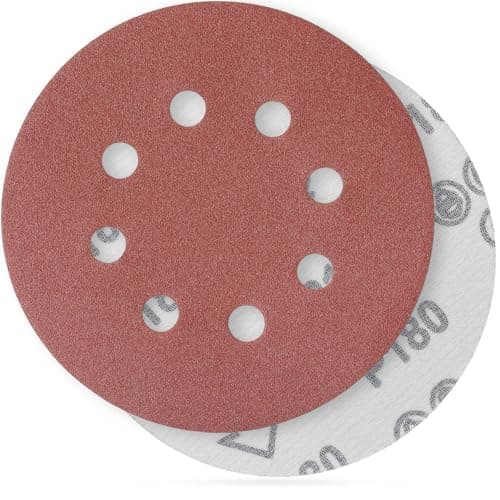 Image of YoiYee 180 Grit Sanding Discs Pads, 8 Holes, 125mm/5-inch Hook and Loop Quick Change Sandpaper Sheet for Random Orbital Sander, 20 Pack