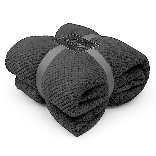 Image of GC GAVENO CAVAILIA Waffle Throws For Sofas, Lightweight Soft Sherpa Fleece Blanket For Bed Settee, Thermal Warm & Cosy Double Bed Blanket Throw, 150x200 Cm Charcoal