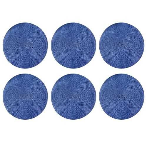 Image of marysgift Coasters Set Of 6 Blue Drink Coasters Non Slip Woven Pad Mat Round Coasters for Drinks Coffee Beer Mats Home and Bar 18cm / 7 Inch (33-0918, Blue)