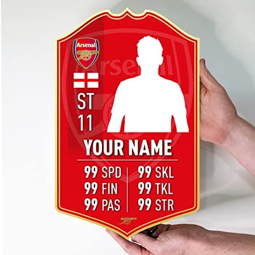 Image of Themed Arsenal Gift Personalised Football Stats Card Customised Football Gift Make Your Own (28cm x 18cm)