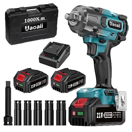 Image of Uaoaii 1000Nm(738ft-lbs) Cordless Impact Wrench High Torque, 1/2 Power Battery Impact Gun w/ 2X 4.0Ah Battery, Fast Charger, 5 Sockets, Storage Tool Box & Variable Speeds for Car Tire Truck RV Mower