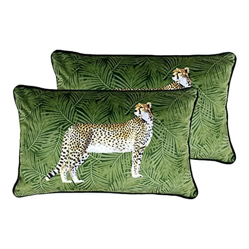 Image of Paoletti Cheetah Forest Polyester Filled Cushions (Twin Pack), Polyester, Green
