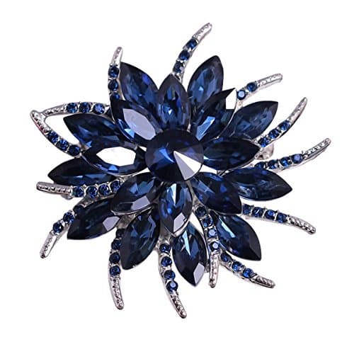 Image of Merdia Flower Brooch Pin for Women Brides Created Crystal Brooch Blue