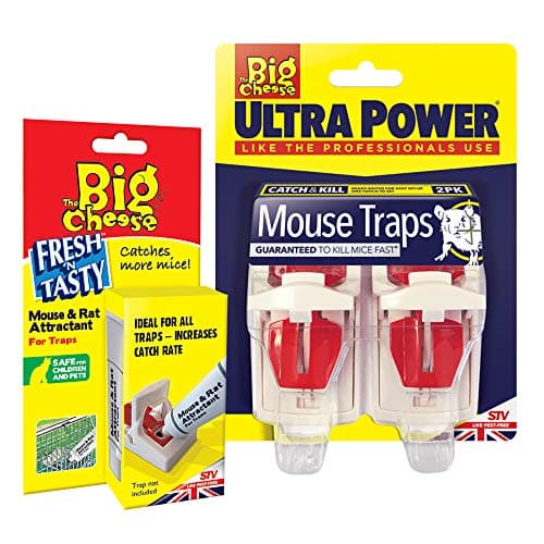 Image of The Big Cheese COM001 Ultra Power 2pk Mouse Trap & Fresh 'n Tasty Mouse & Rat Attractant, Multi-Colour, 0.17 cm*26.0 cm*7.5 cm