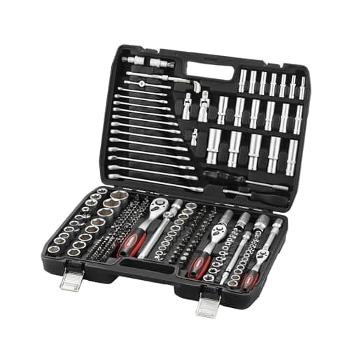 Image of TEENO 216 Piece 1/4" 3/8" &1/2" Drive Socket Set with Bits Set, 72 Quick Release Ratchet Wrench,Chrome Vanadium,Satin Matte, CR-V Mechanic Tool Set for Car Bicycle Repair&DIY