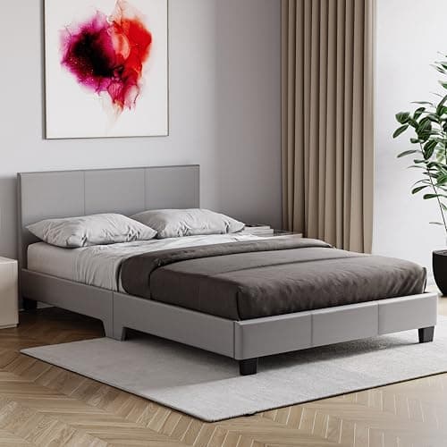 Image of Vida Designs Lisbon Faux Leather Bed, Grey (Small Double 4Ft - No Mattress) (UKFR Certified)